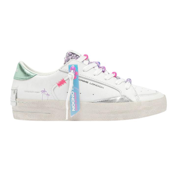 Sneaker donna Crime London Sk8 Deluxe 20100 in pelle bianca e multicolor 