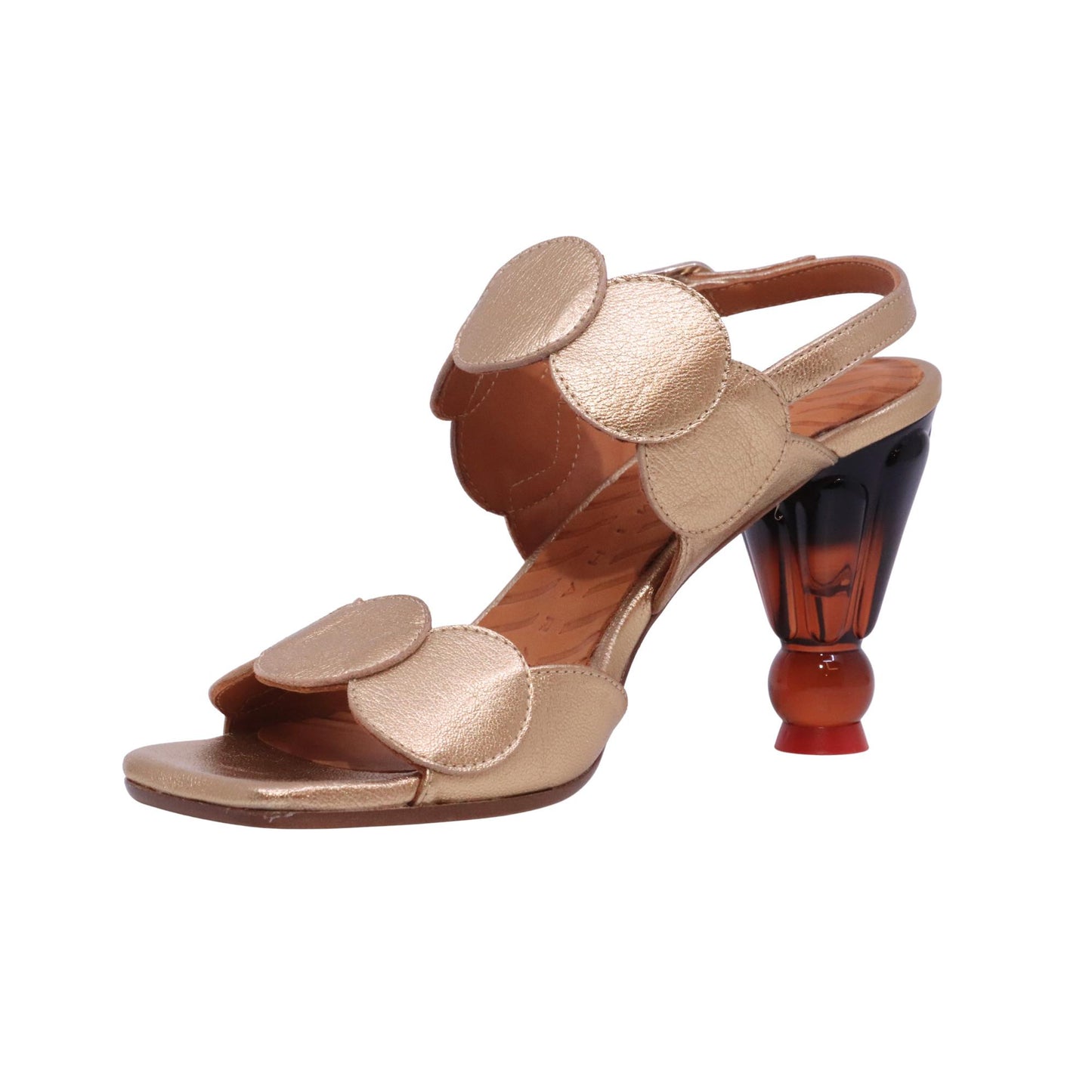 Chie Mihara Urana sandalo donna in pelle color champagne con tacco scultoreo 