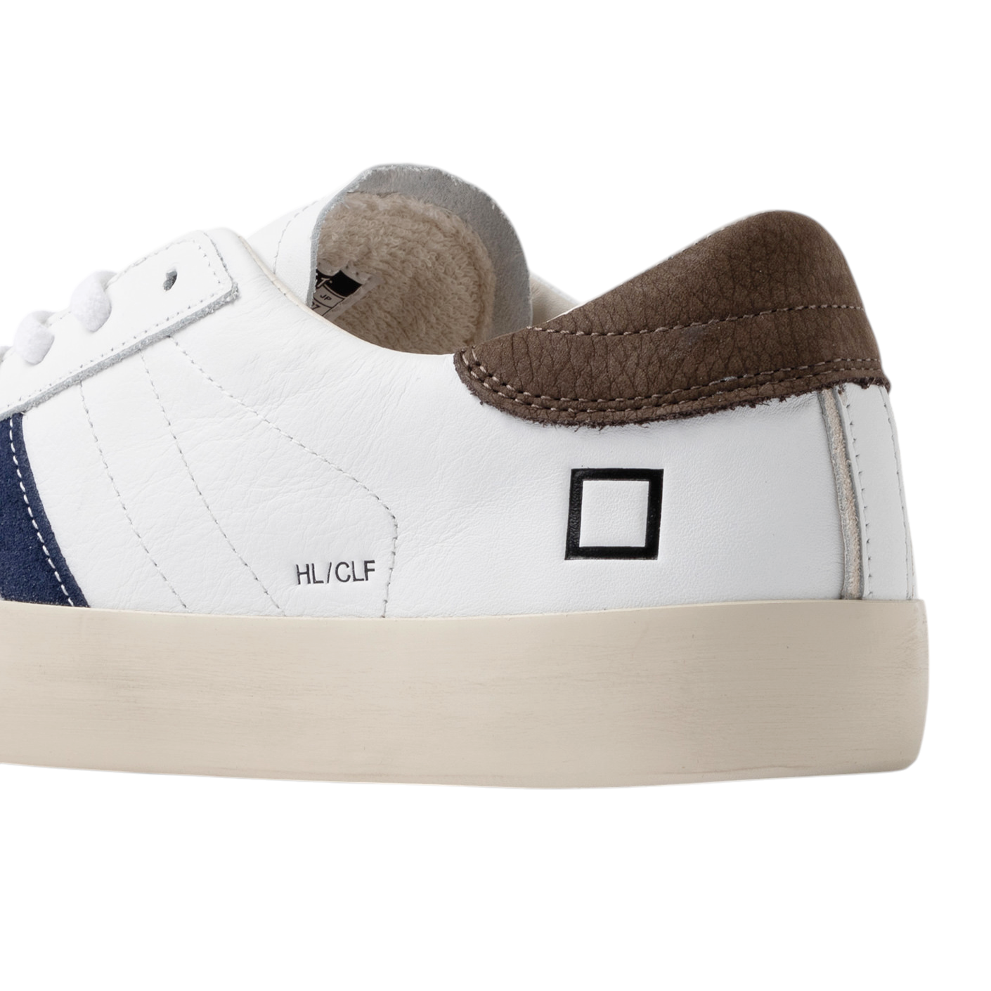 DATE Hill Low Calf White Brown HL CA WN sneaker uomo in morbida pelle bianca 