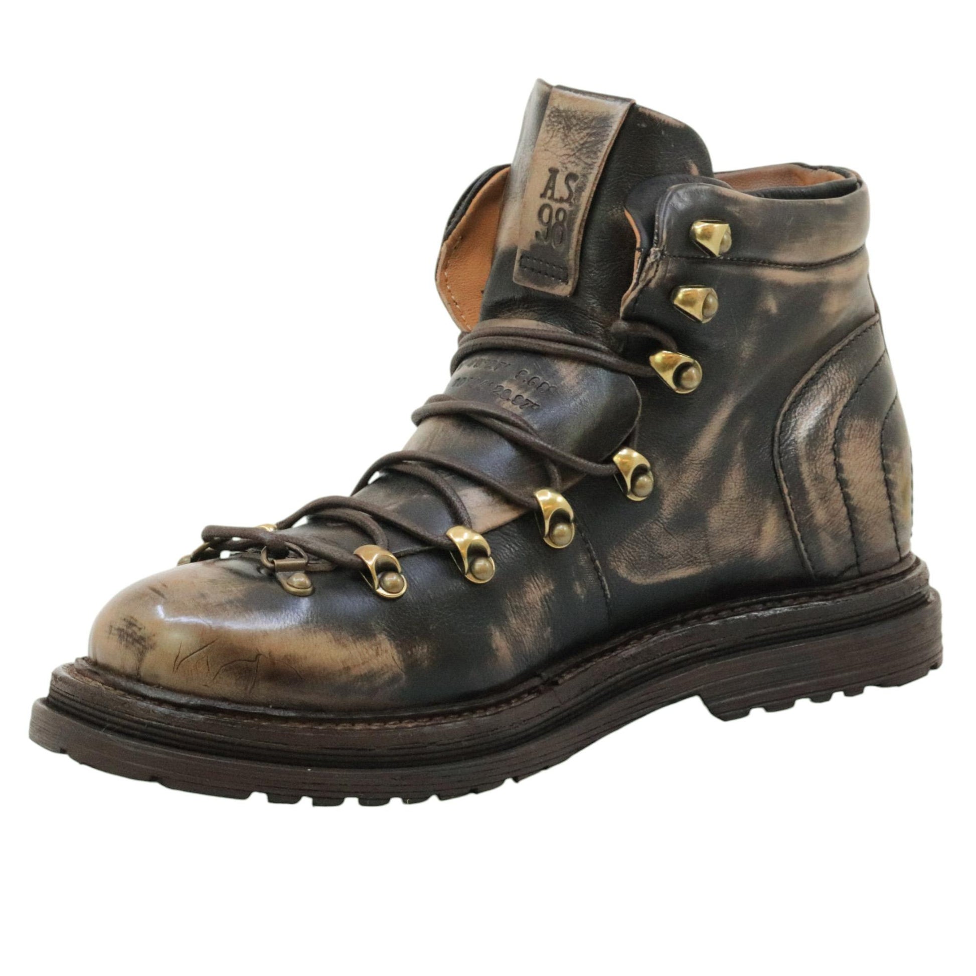 AS98 Z31211 stivaletto pedula uomo in pelle nera sfumata beige 