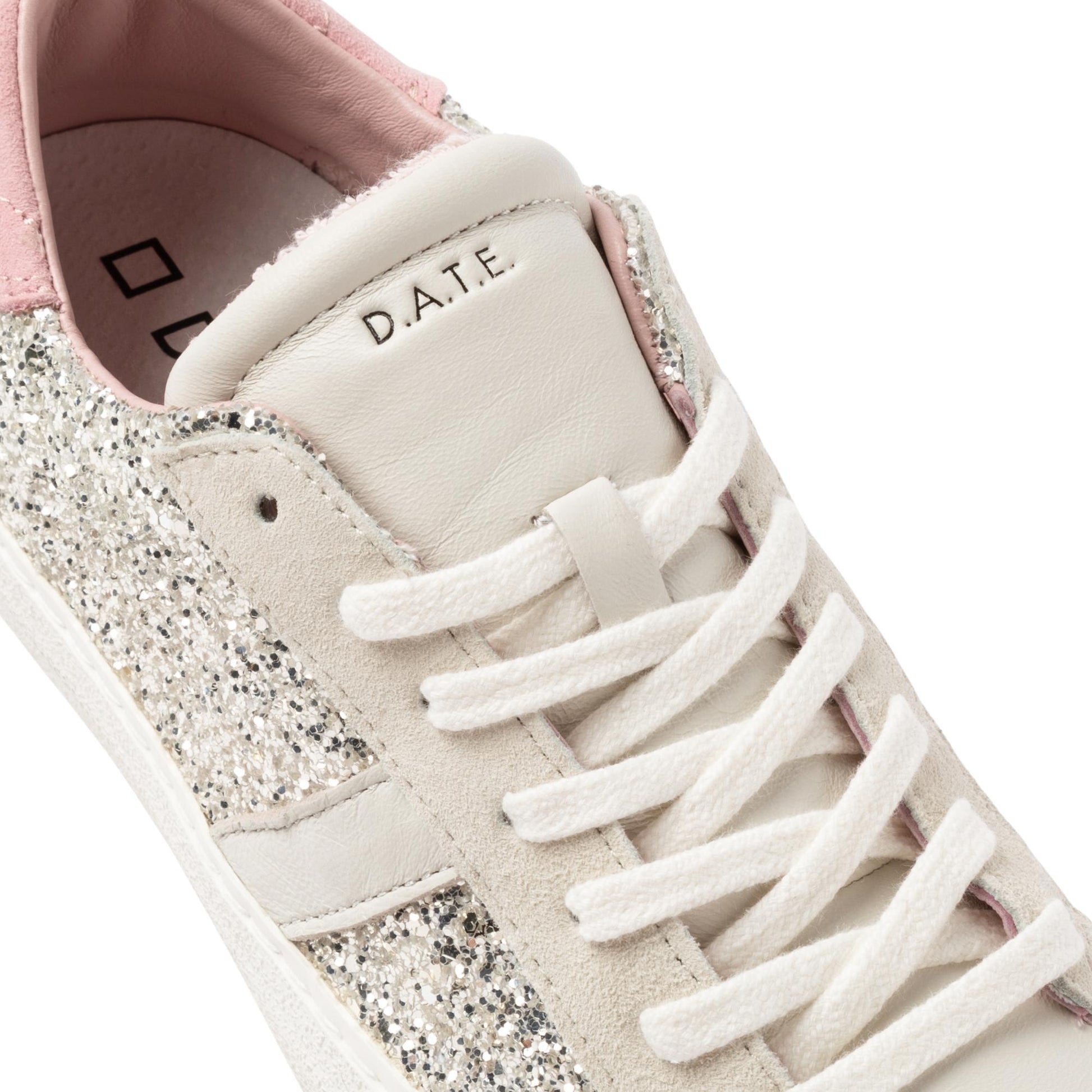 D.A.T.E. Hill Low Glitter HL-GL-PL sneaker donna in pelle e glitter platino 