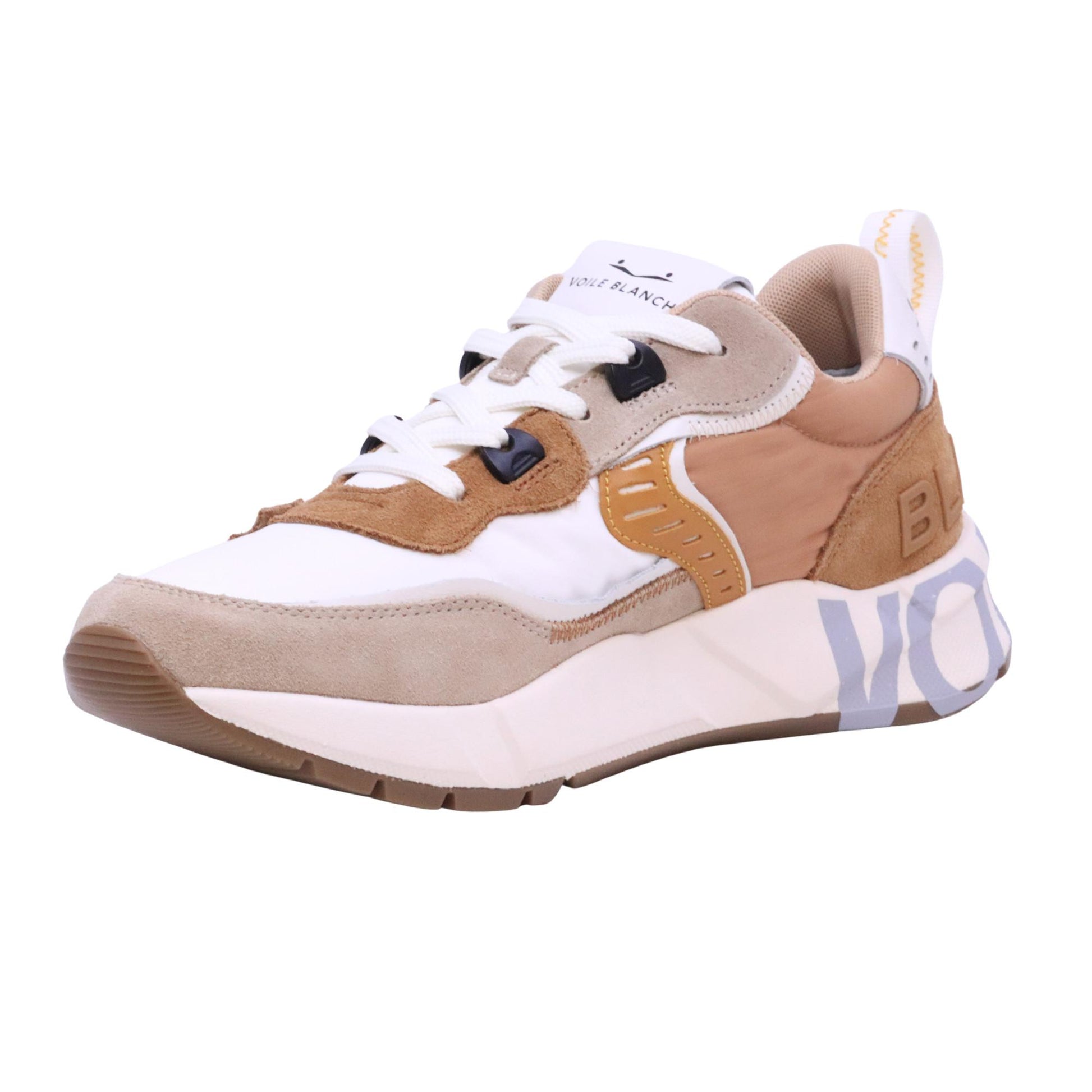 Voile Blanche Club01 sneaker uomo suede nylon cognac e bianco<BR/> 