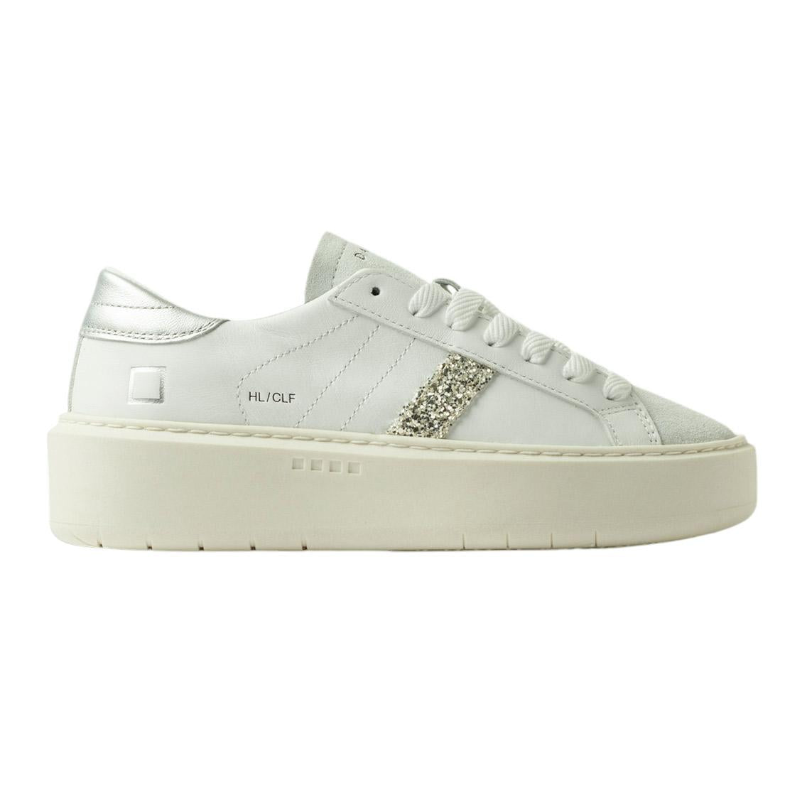 DATE Hill Low Platform Calf White Silver HP CA WS sneaker donna in pelle bianca 