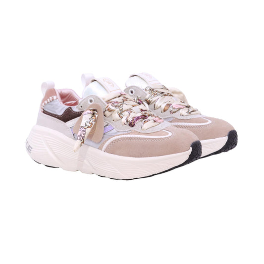 Primabase Fuji 50554-042 sneaker donna in camoscio, pelle e tessuto beige multicolor 