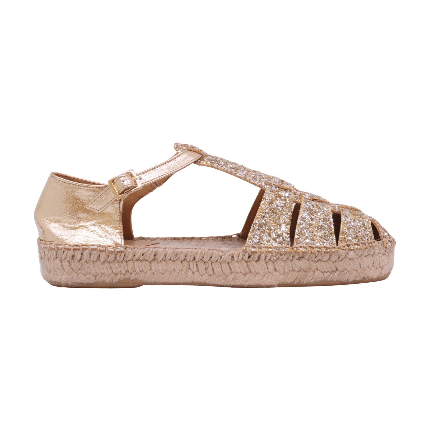 Lagoa Valencia Glitter Platino sandalo donna in glitter platino con zeppa bassa in corda casual estivo 