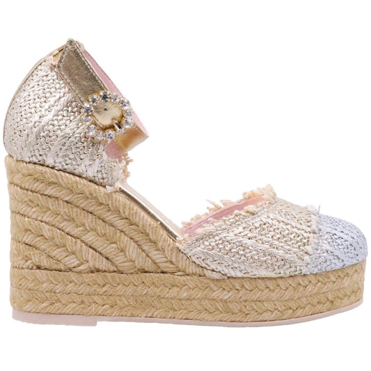 Zeppa donna Ras in morbida pelle e corda intrecciata di colore platino e argento 