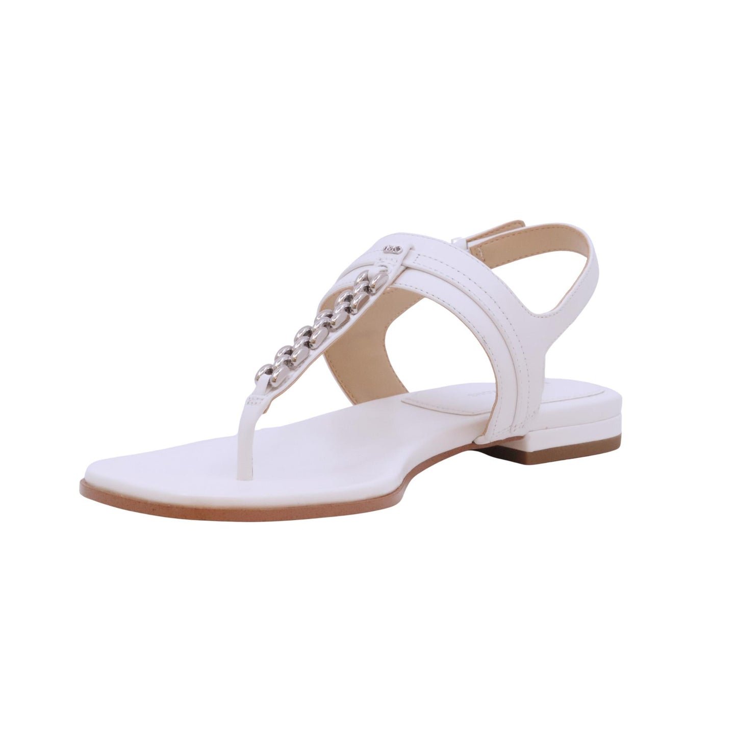 Michael Kors Marcia Thong sandalo infradito donna in pelle bianco con catena argento 