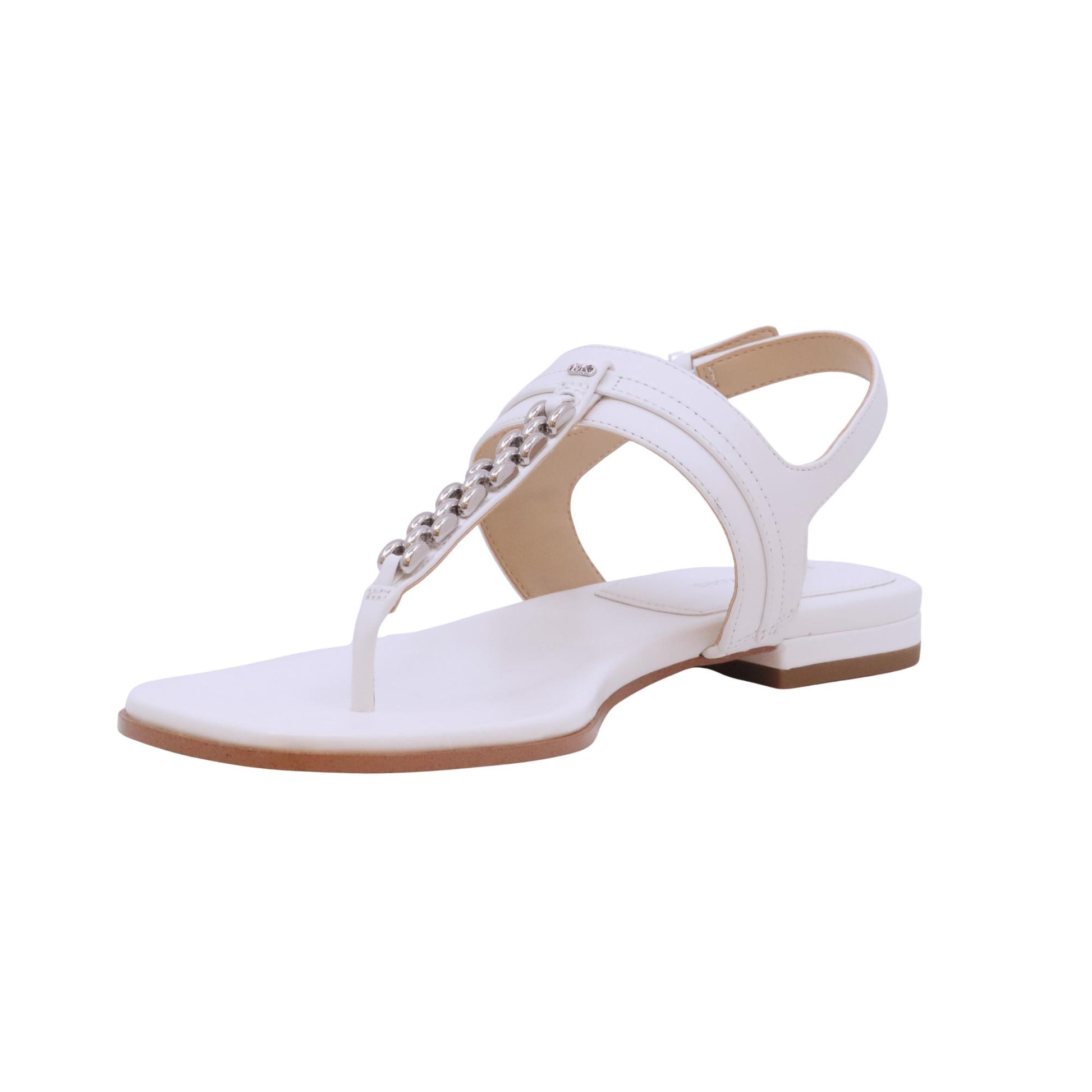 Michael Kors Marcia Thong sandalo infradito donna in pelle bianco con catena argento 
