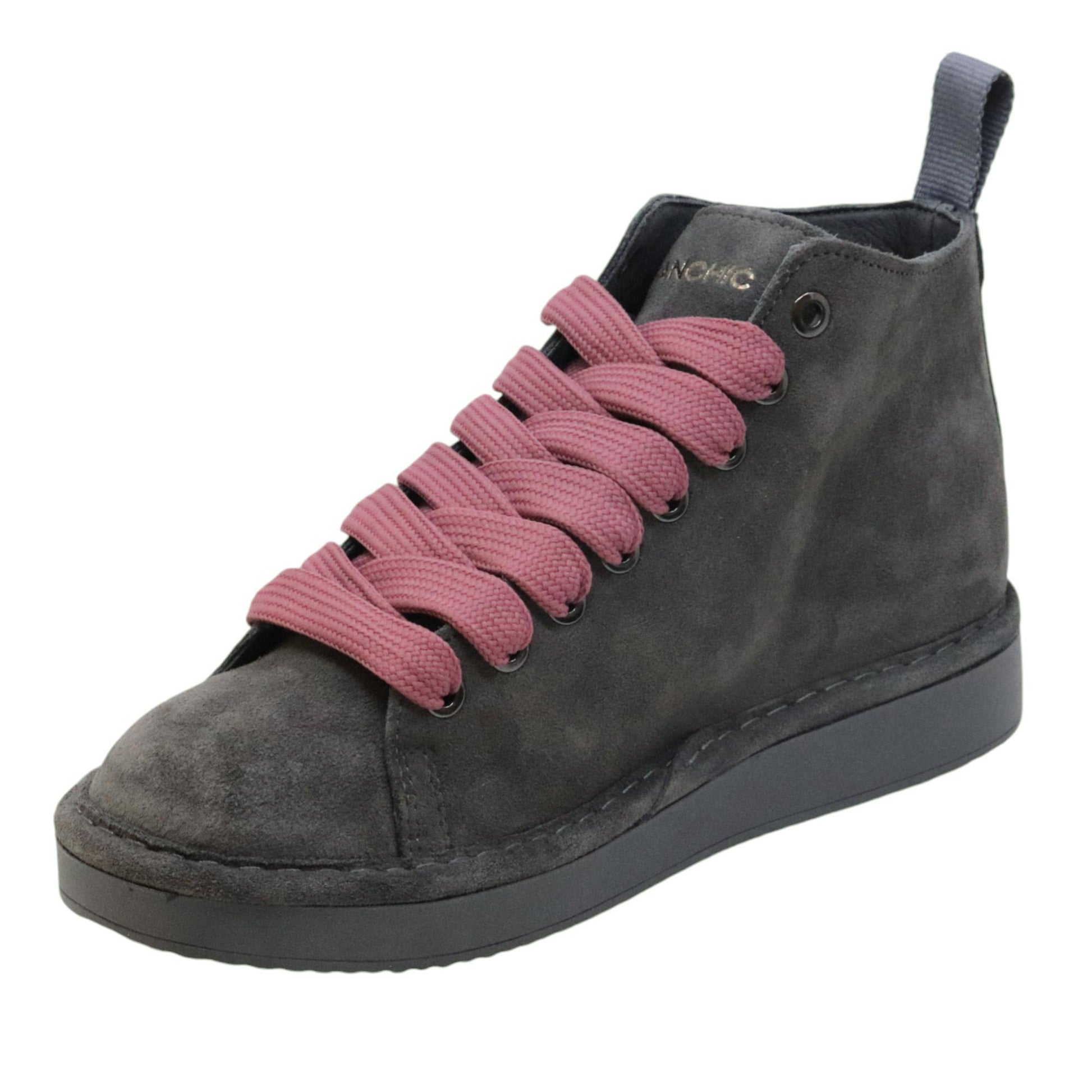 Polacchino snekar donna Panchic P01 in camoscio antracite con lacci rosa 