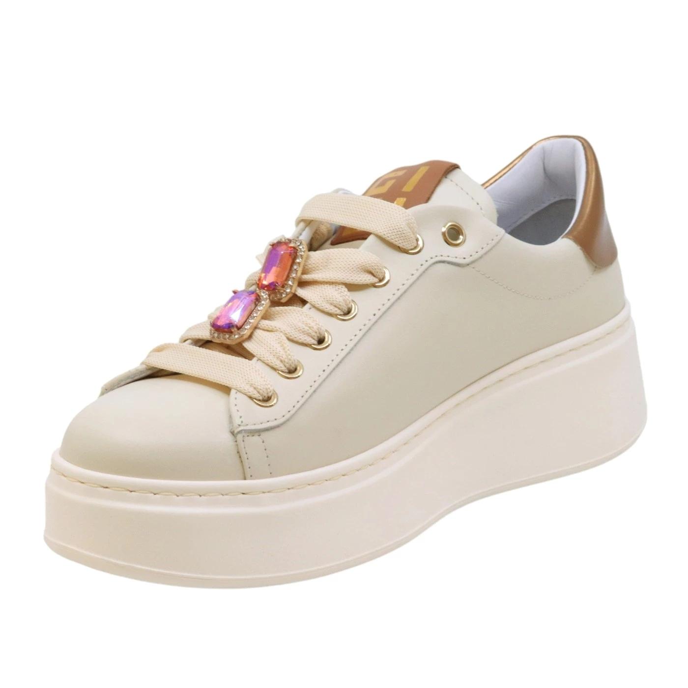 Sneaker donna Gio+ PIA248B in pelle bianco latte 