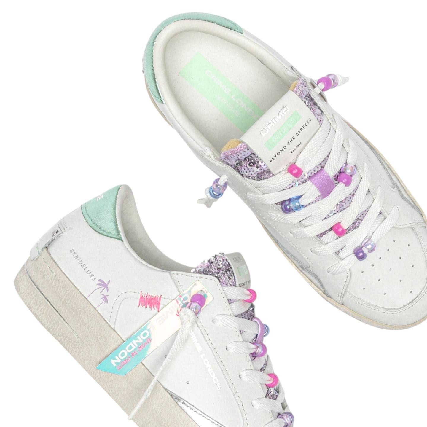 Sneaker donna Crime London Sk8 Deluxe 20100 in pelle bianca e multicolor 
