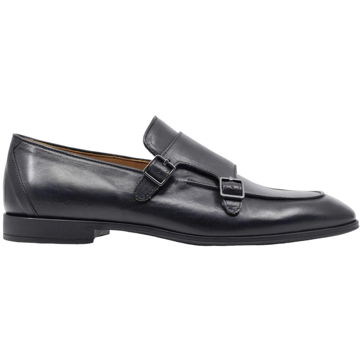 Mocassino uomo doppia fibbia Corvari in pelle nera 