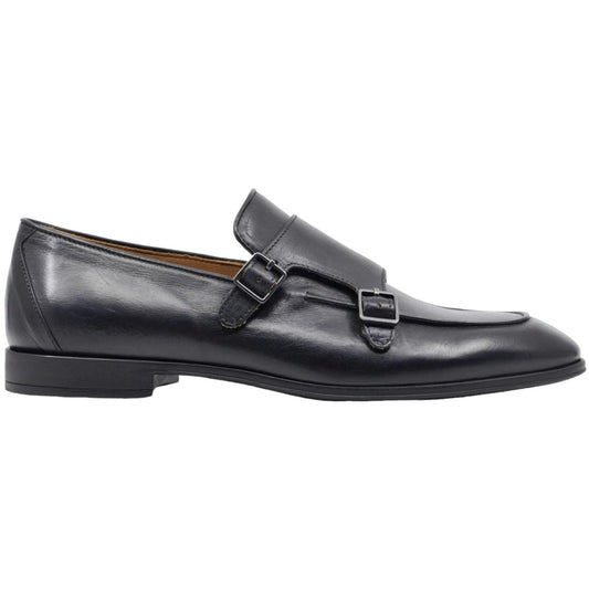 Mocassino uomo doppia fibbia Corvari in pelle nera 