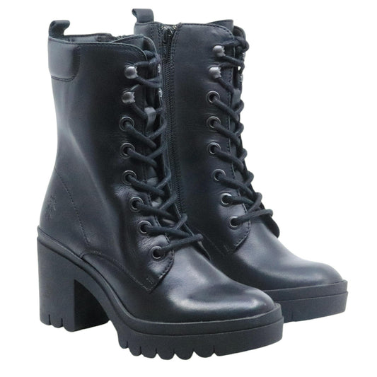 Stivaletto allacciato donna Fly London Tope in pelle nera 