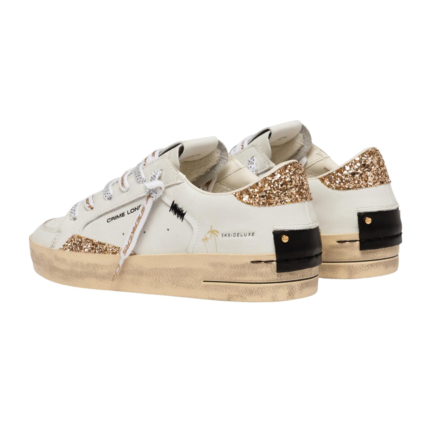 Crime London SK8 Deluxe Tequila Night 29102 sneaker donna in pelle bianca con glitter oro 