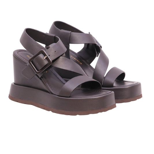 Paloma Barceló Tessa sandalo con zeppa in pelle marrone chocolate 