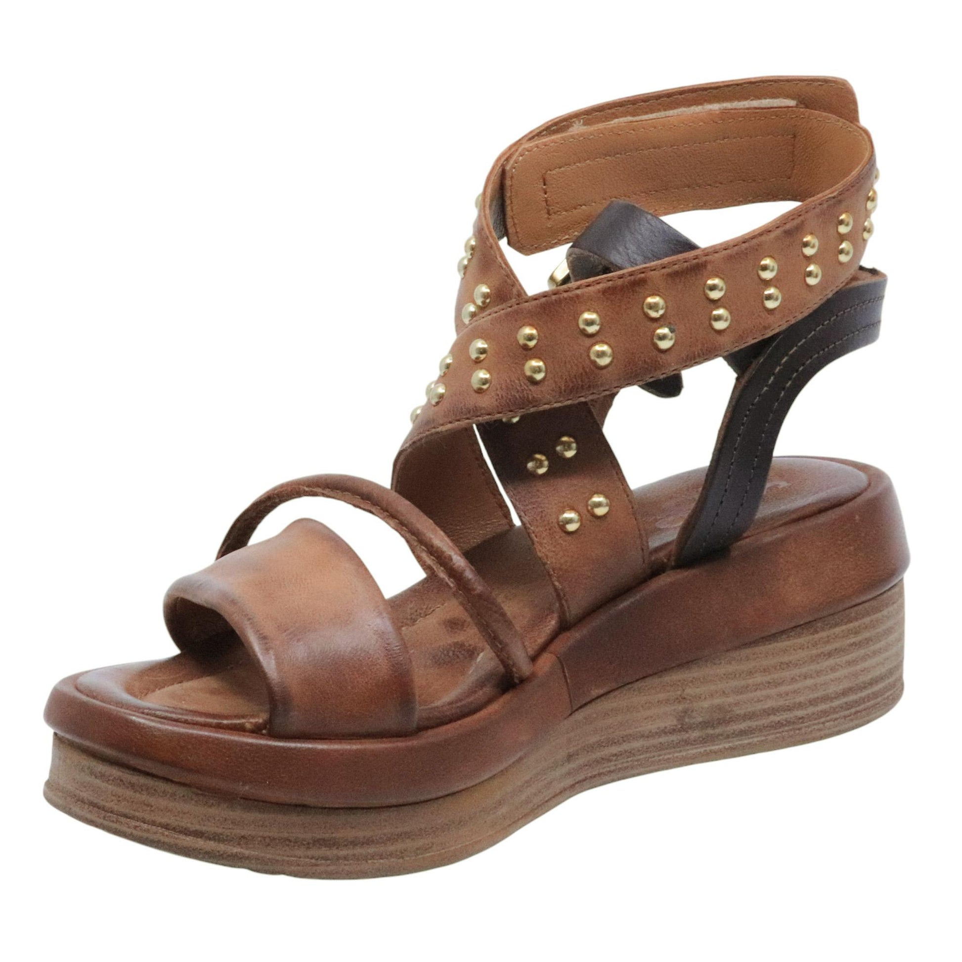 Sandalo donna AS98 C02001 in pelle cuoio e marrone 