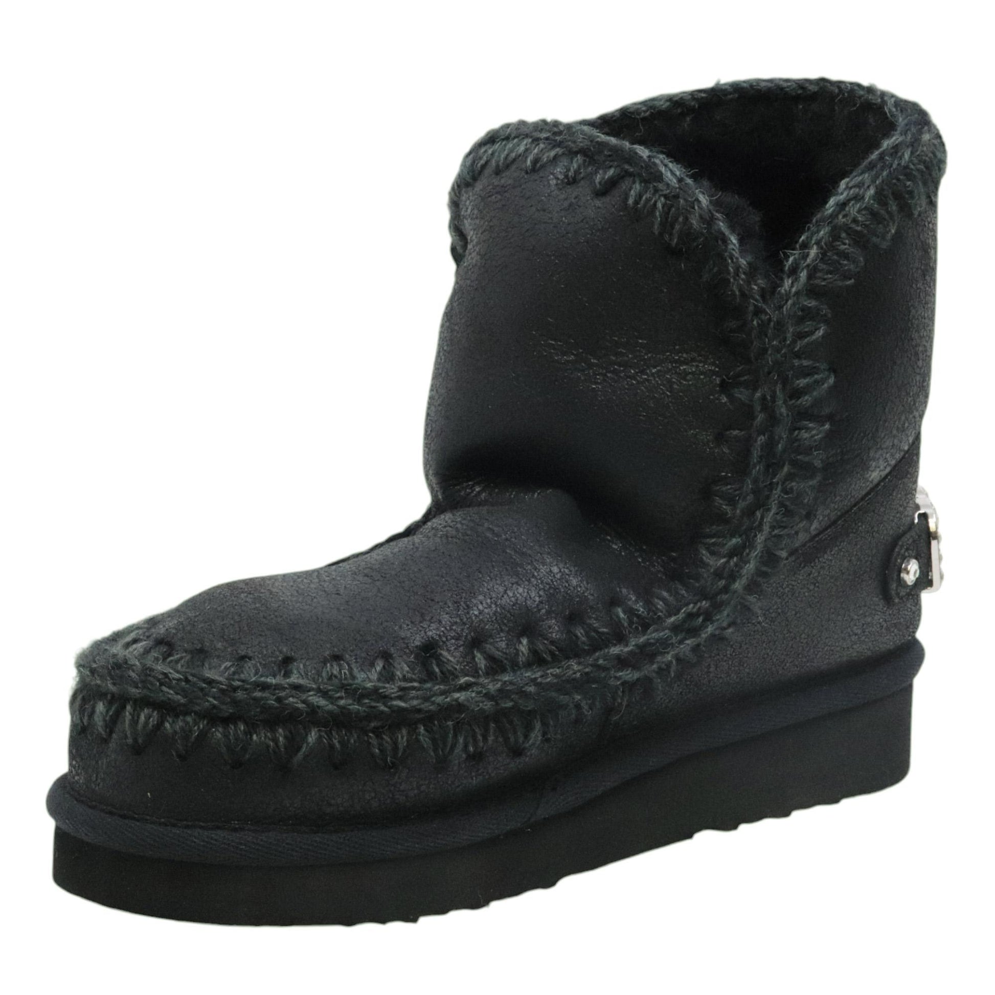 Mou Eskimo 18 rhinestones logo stivaletto donna in montone nero FW101036BCBKG MOU