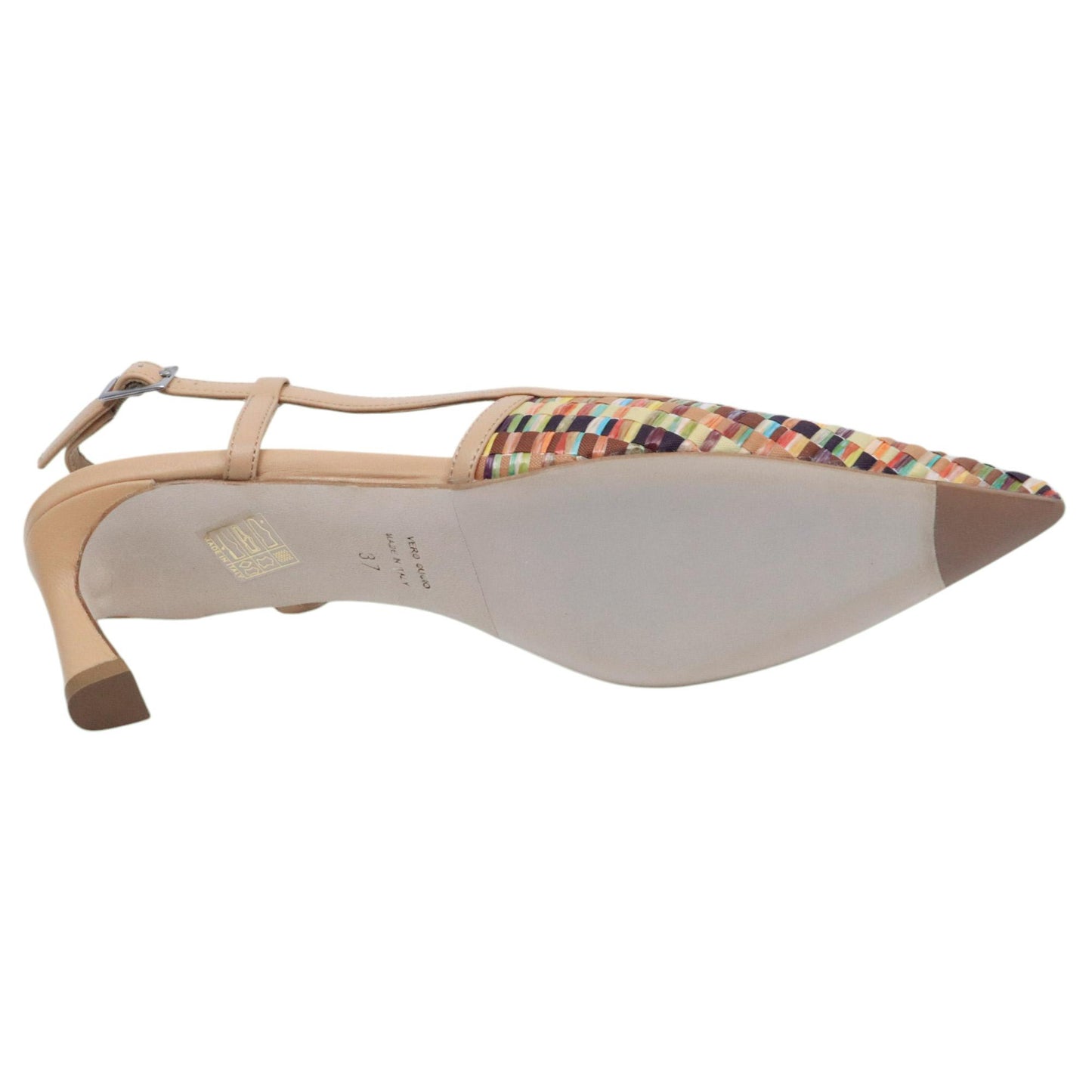 Slingback donna Chantal 2627 in pelle beige con punta in corda intrecciata multicolore 