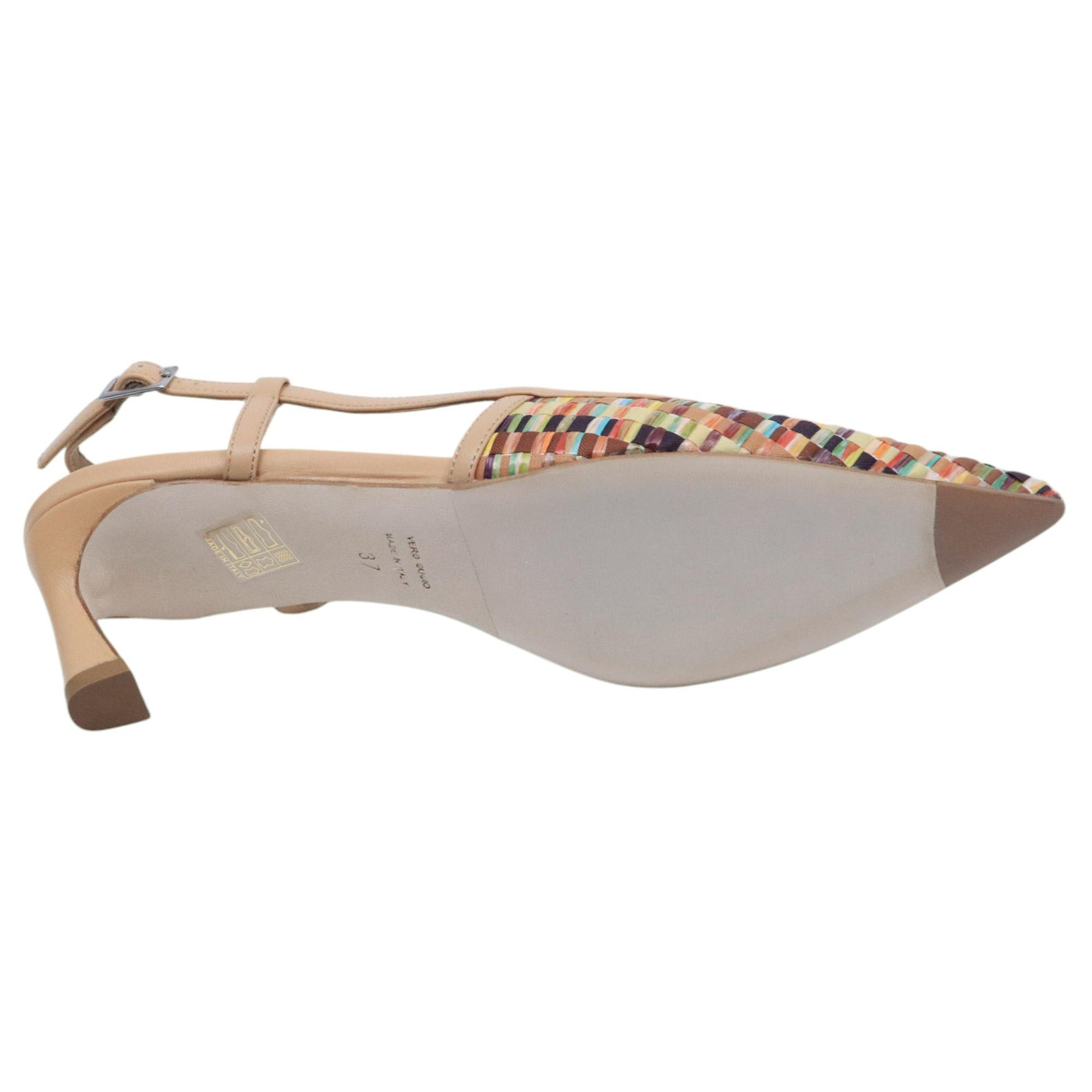 Slingback donna Chantal 2627 in pelle beige con punta in corda intrecciata multicolore 