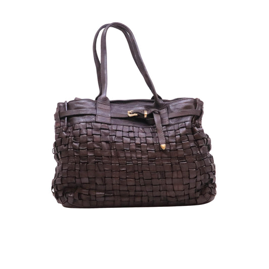 Campomaggi Penelope C042640 borsa shopping in pelle intrecciata testa di moro 