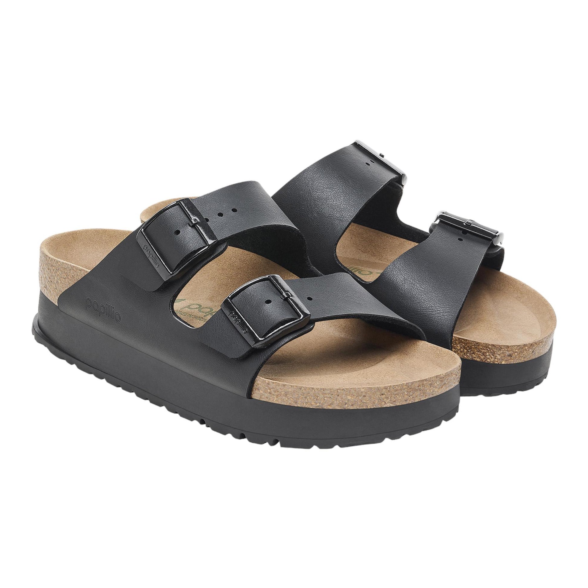 Birkenstock Arizona Papillo Flex Platform 1027395 sandalo donna doppia fibbia vegan nero platform 