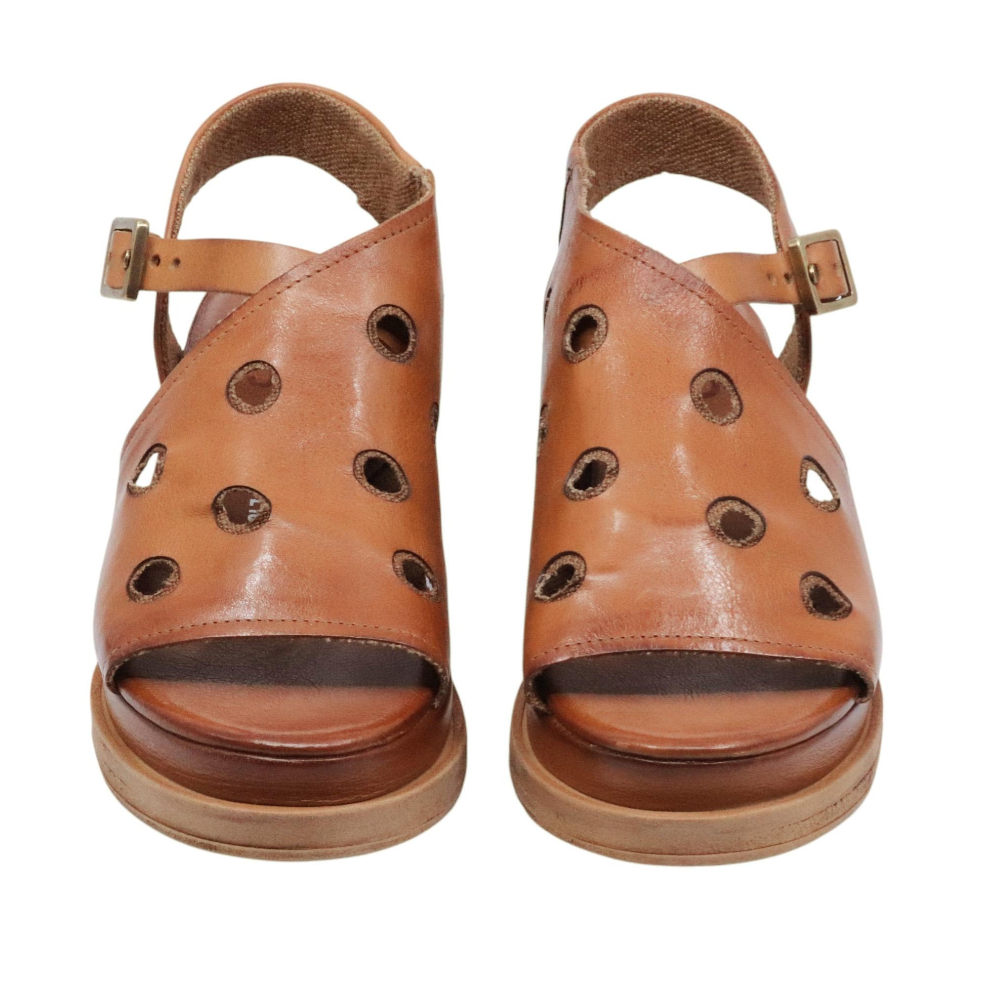 AS98 A15043 Calvados sandalo donna in pelle cuoio con zeppa casual artigianale 