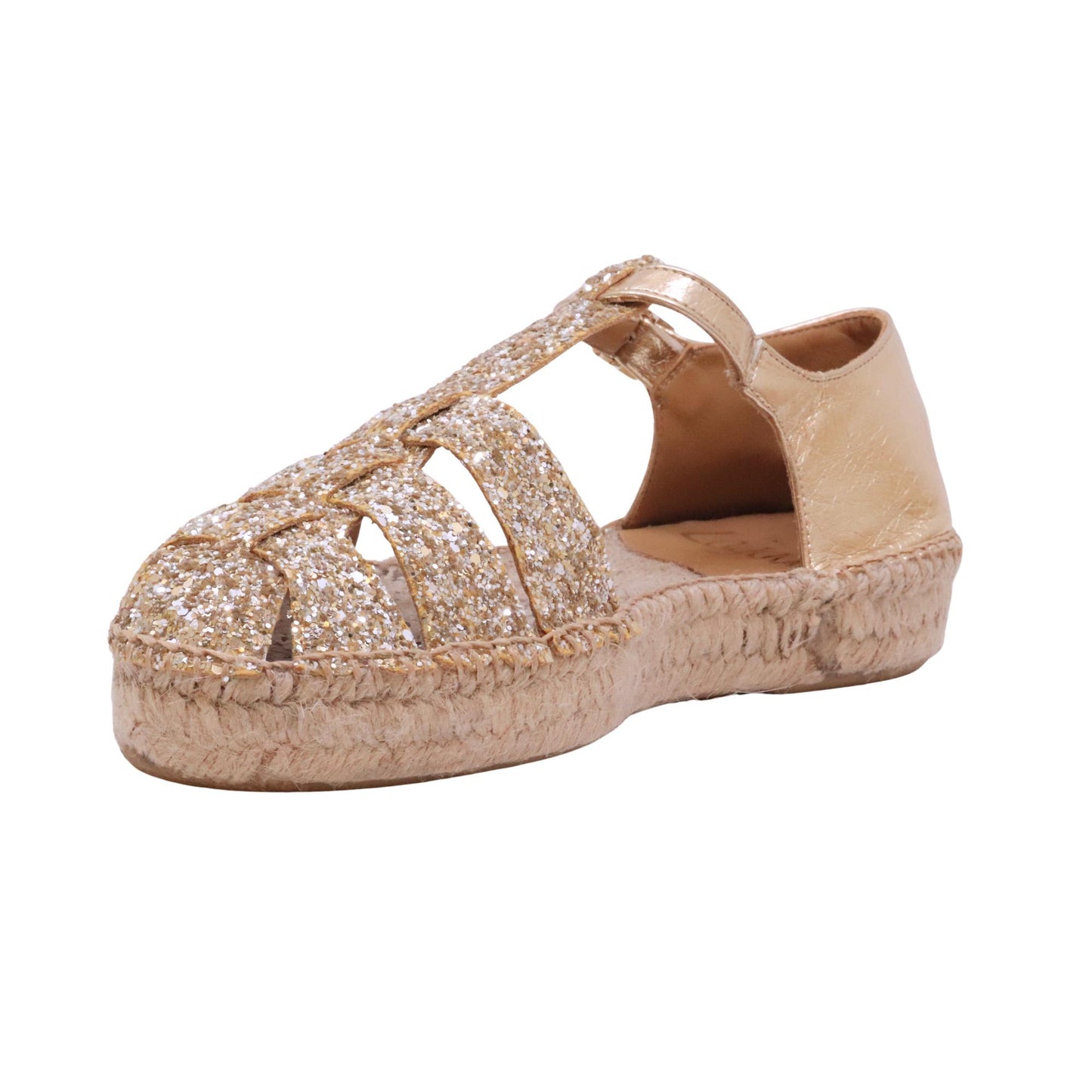 Lagoa Valencia Glitter Platino sandalo donna in glitter platino con zeppa bassa in corda casual estivo 