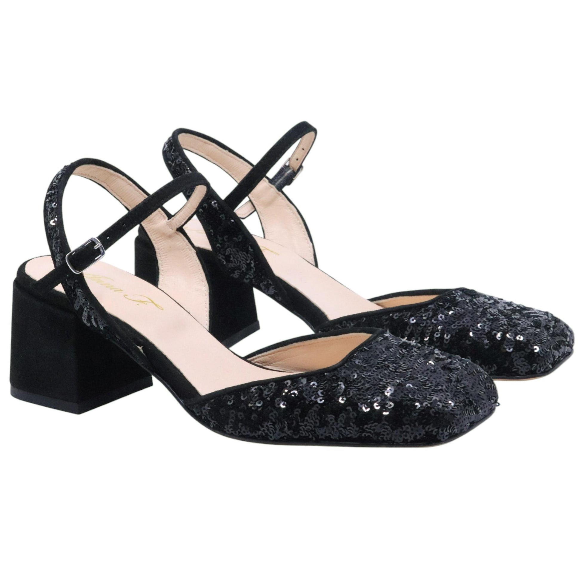 Slingback donna Anna F 1838 in paillettes nero 