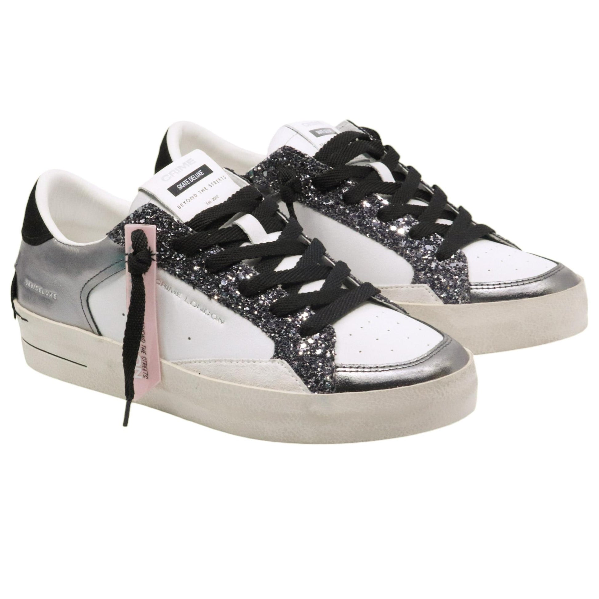 Crime London sk8 Deluxe 21107 in pelle bianca e piombo 