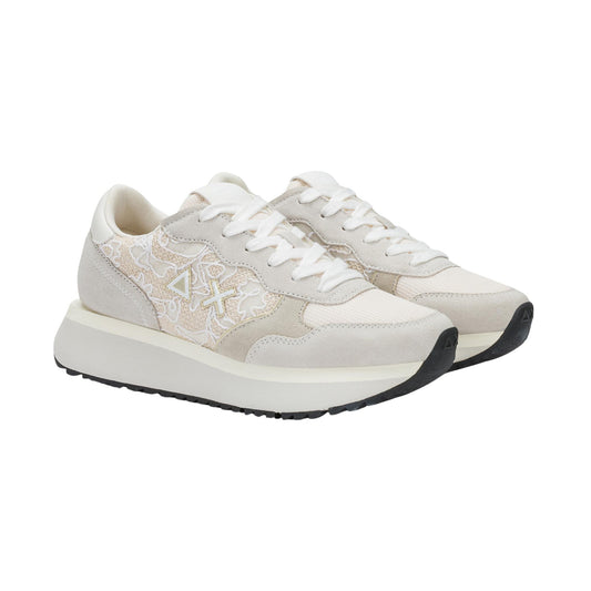Sun68 Big Ally Flower Z36211-31 sneaker donna in camoscio e mesh bianco panna 
