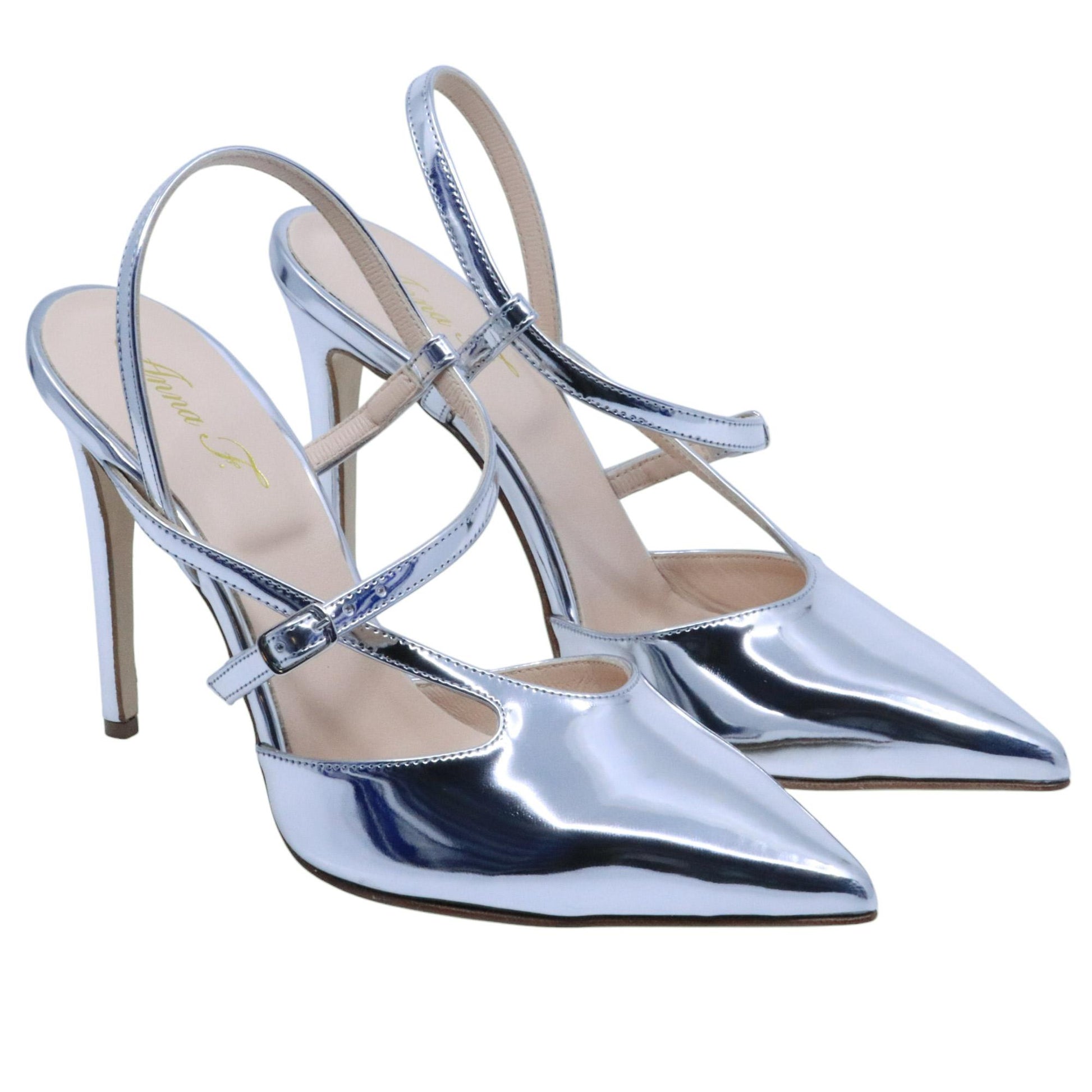 Slingback donna Anna F 1318 in pelle specchiata argento 