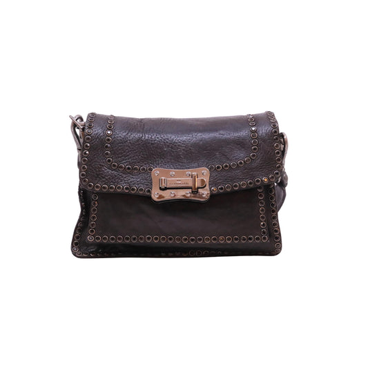 Campomaggi Agnese C016500 borsa a tracolla in pelle nera con strass 