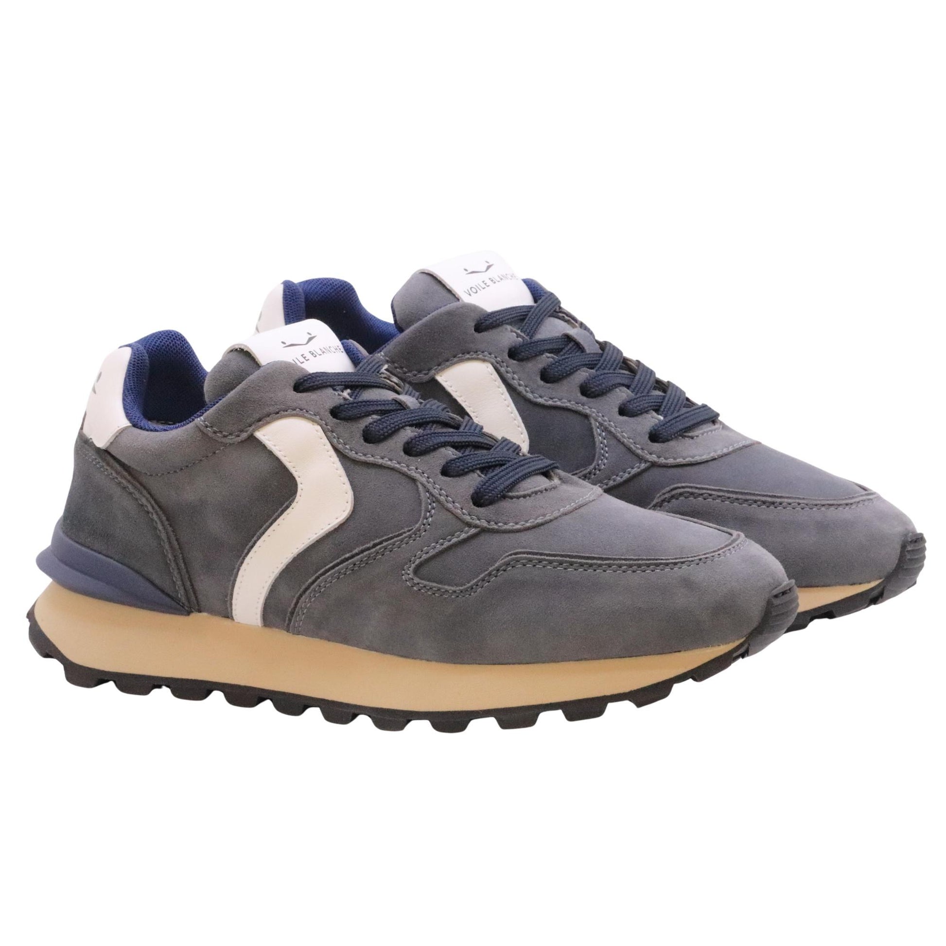 Voile Blanche Paris Race sneaker uomo pelle e suede blu e grigio 