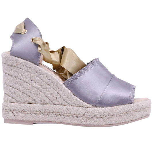 Sandalo zeppa Ras 7501 in corda e tessuto grigio perla 