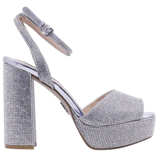 Sandalo con tacco Steve Madden Lourdes in similpelle e strass color argento 