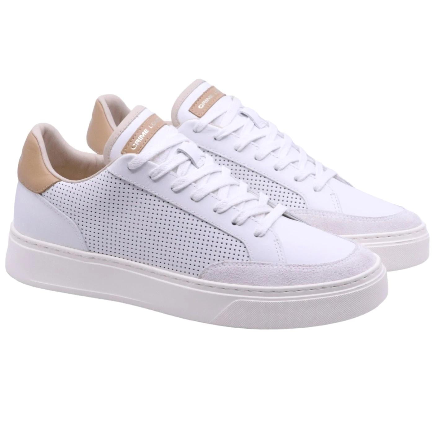 Sneaker uomo Crime London Eclipse 17671 pelle bianca con effetto forato 