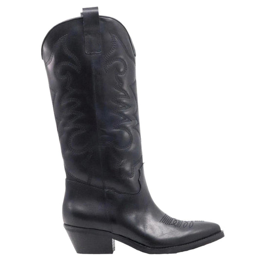 Texano donna Ranyé Jennifer realizzato in pelle nappa di colore nero con ricami. 