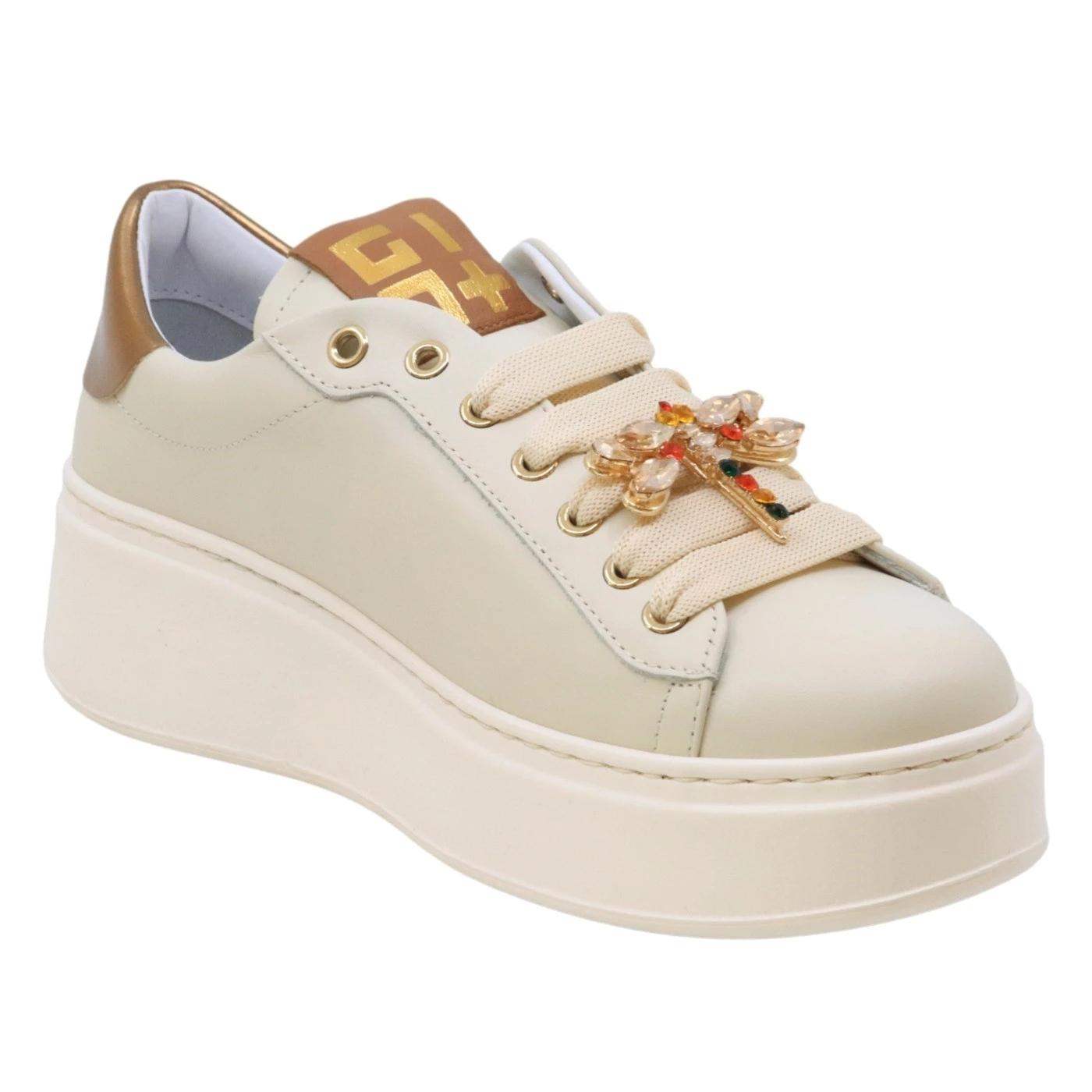 Sneaker donna Gio+ PIA248B in pelle bianco latte 