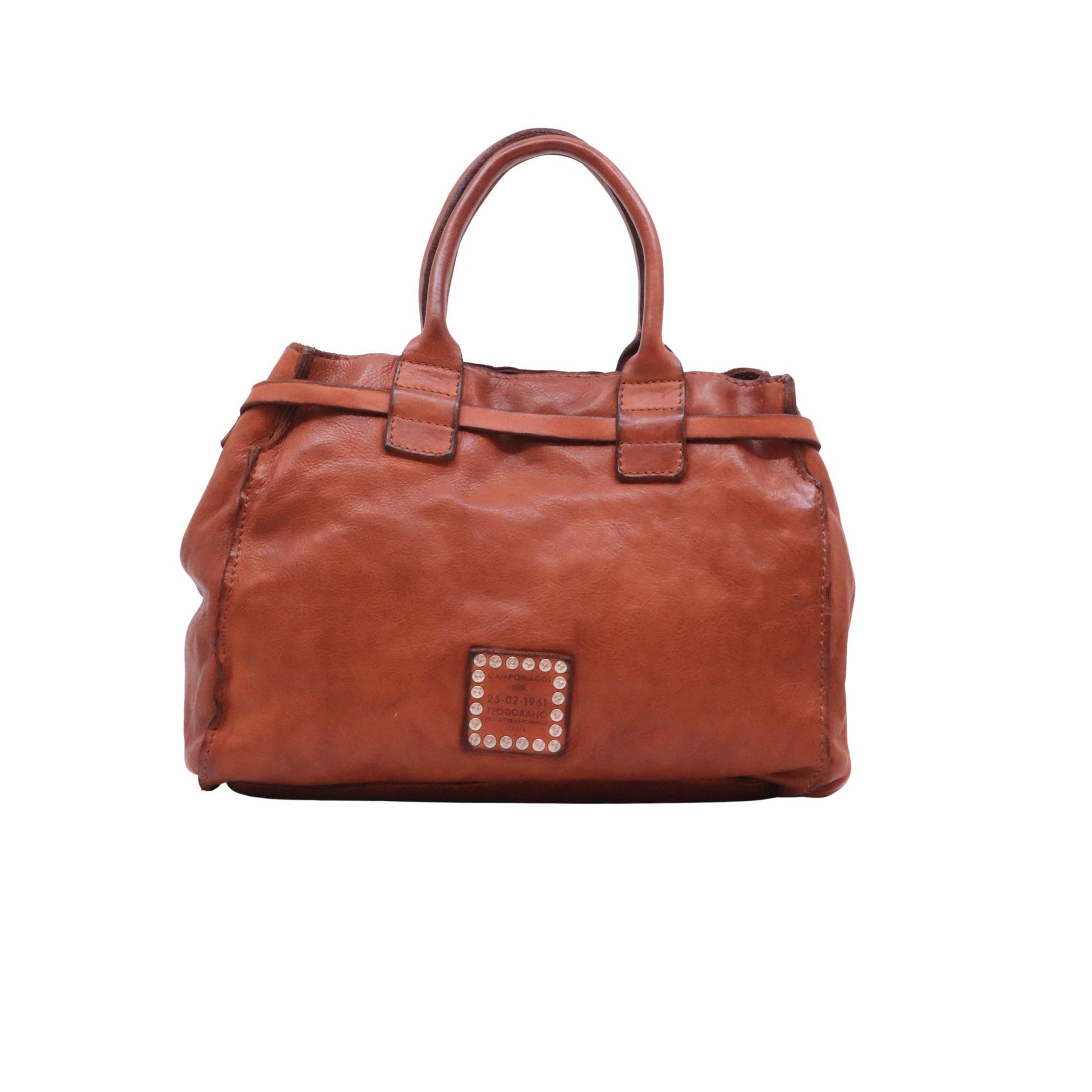 Campomaggi Bella di Notte Rossella C041010 borsa shopping donna in pelle cognac con borchie e strass Made in Italy 