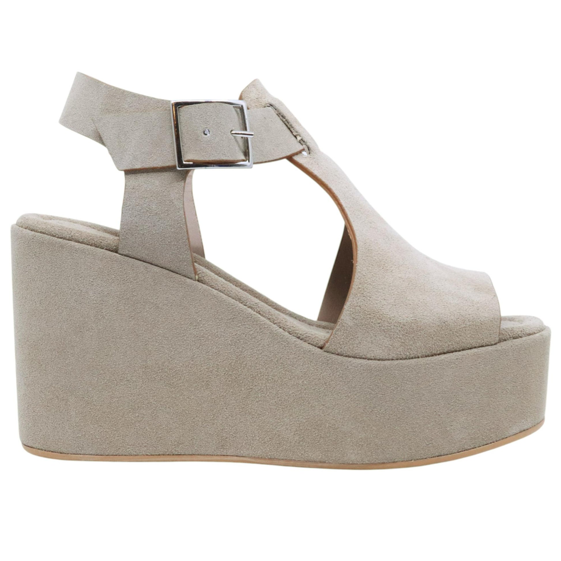 Sandalo zeppa Curiositè 2744 in camoscio taupe 