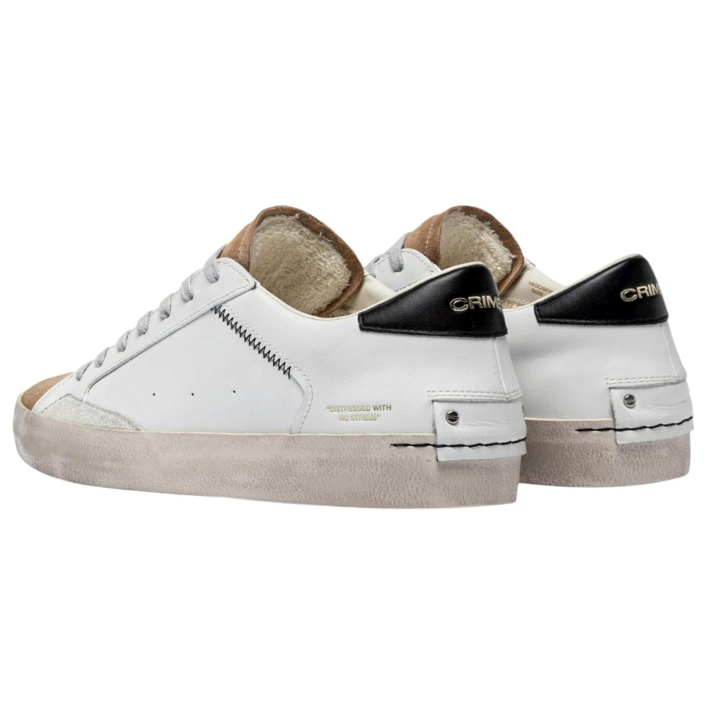 Crime London Distressed 14009 sneaker uomo in pelle bianca con talloncino nero casual vintage 