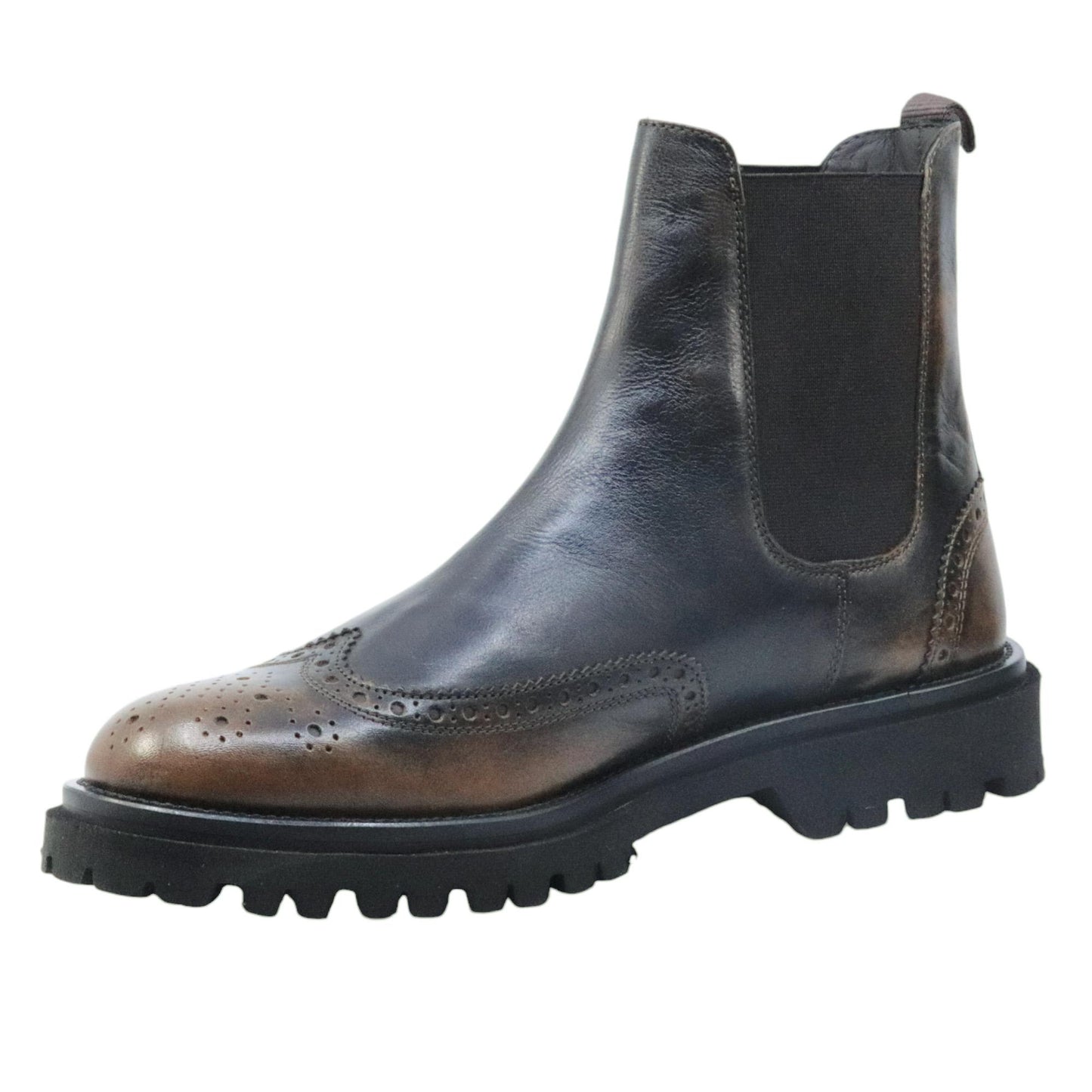 Stivaletto Chelsea Boot Antica Cuoieria 22754 in pelle nera con sfumature marroni 