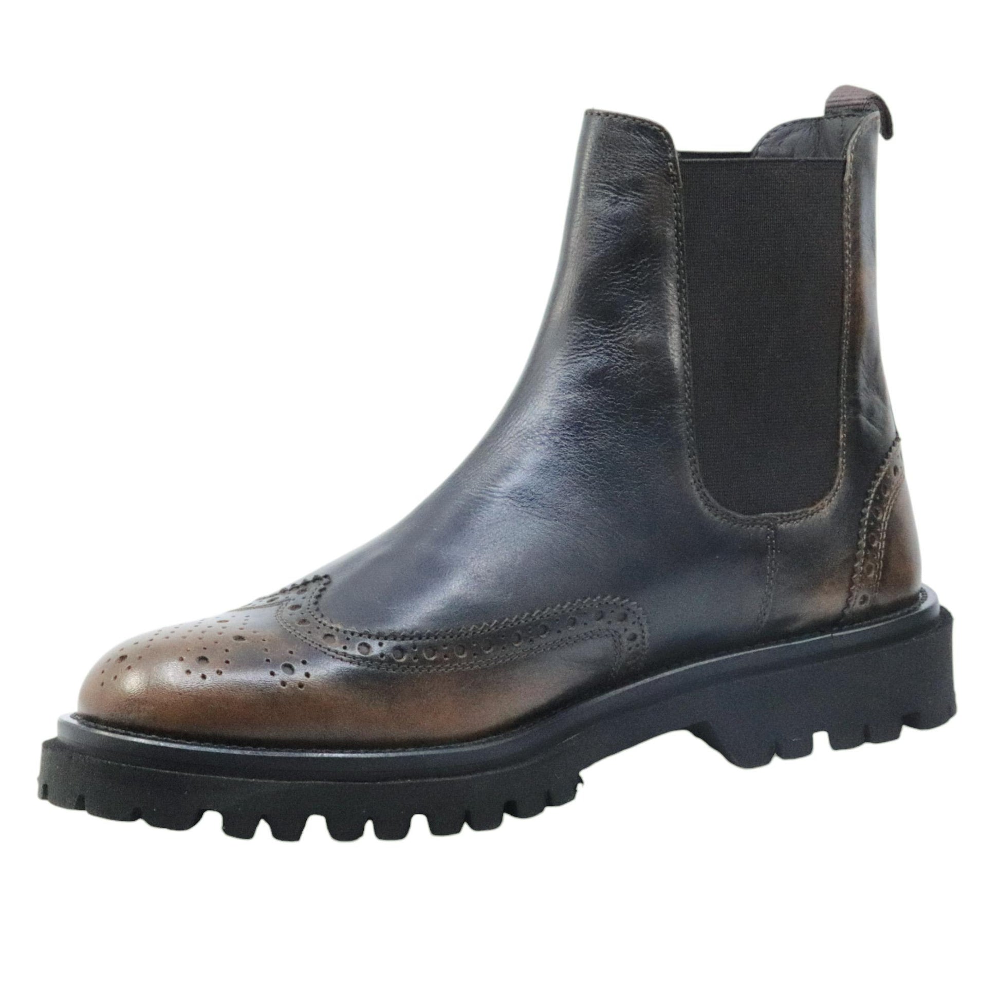 Stivaletto Chelsea Boot Antica Cuoieria 22754 in pelle nera con sfumature marroni 