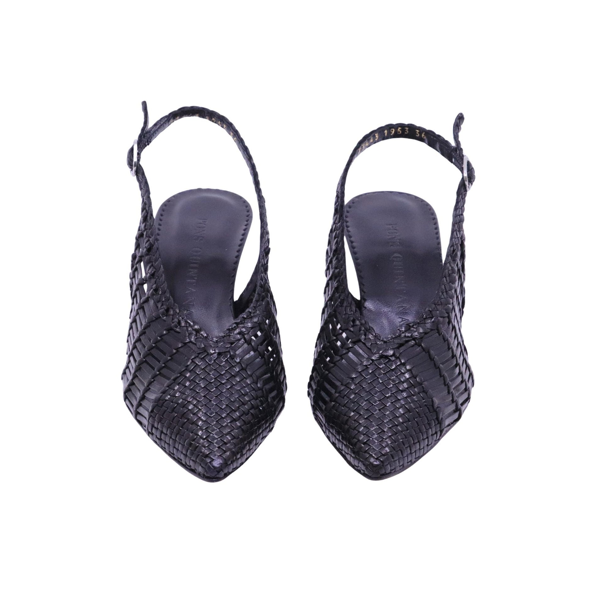 Pons Quintana Carol 11953 09 slingback donna in pelle intrecciata nero con tacco 