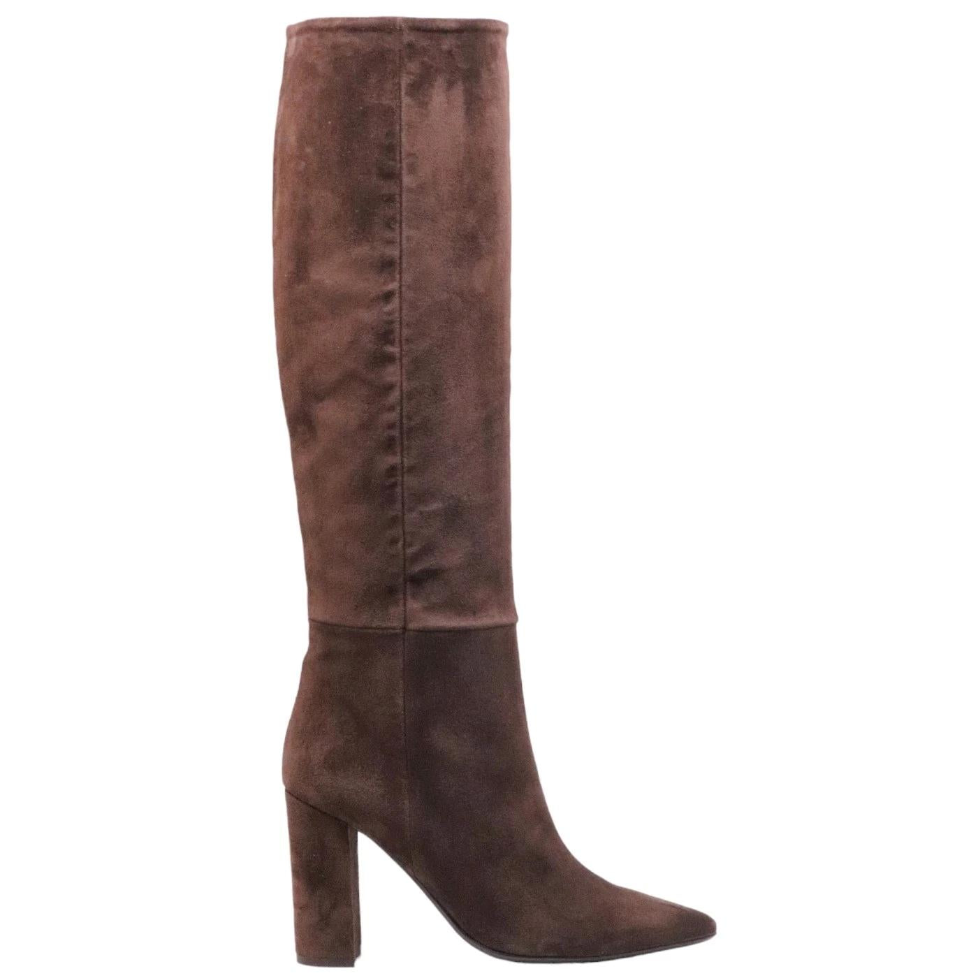 Stivale donna Anna F 9879 in pelle camoscio color caffè 