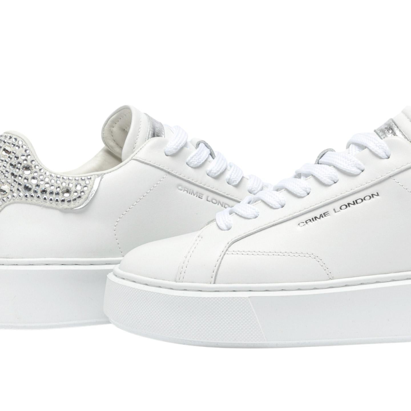 Sneaker donna Crime London New Extralight 20801 in pelle bianca e talloncino con strass argento 