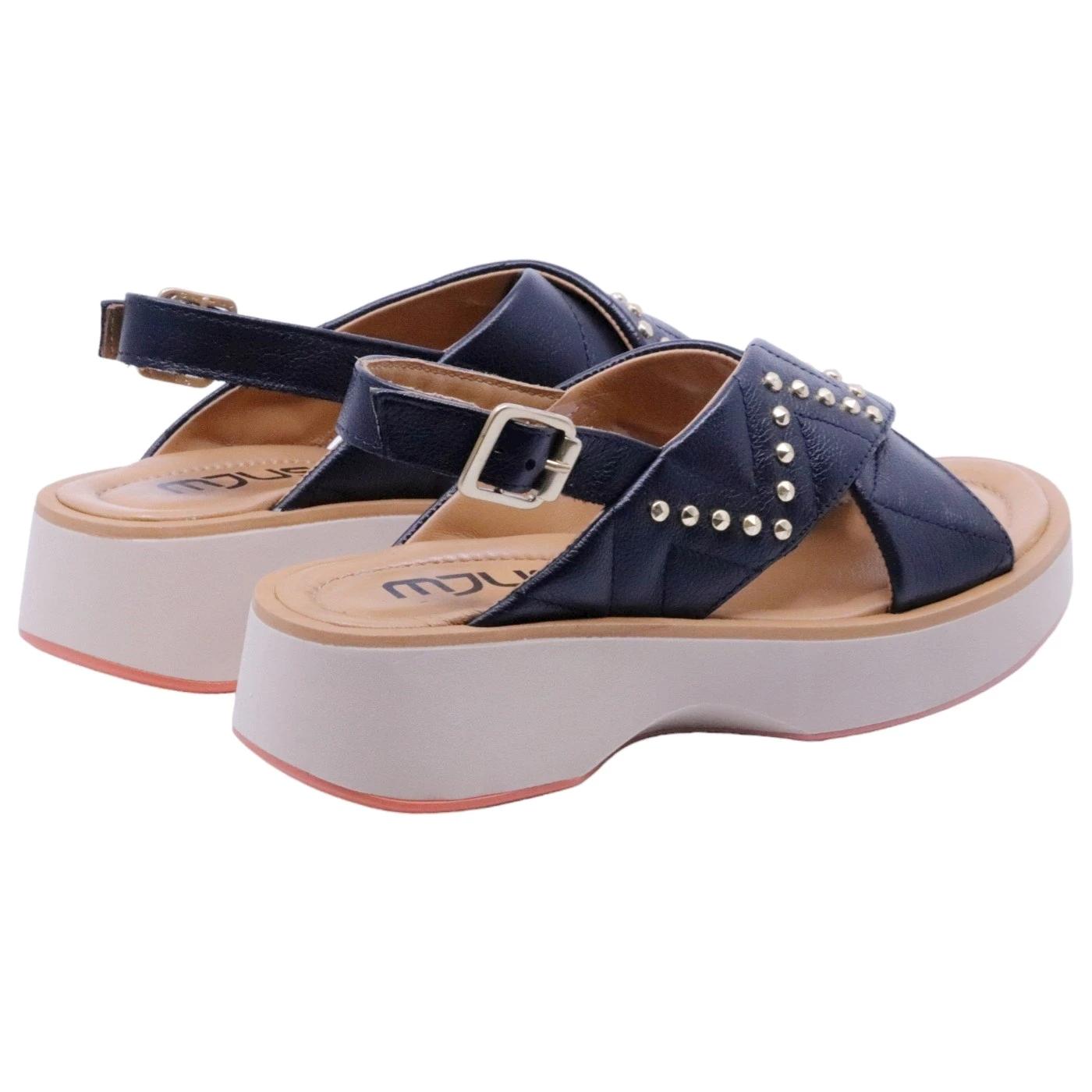 Sandalo zeppa Mjus T99002 in pelle nera con brochie oro 