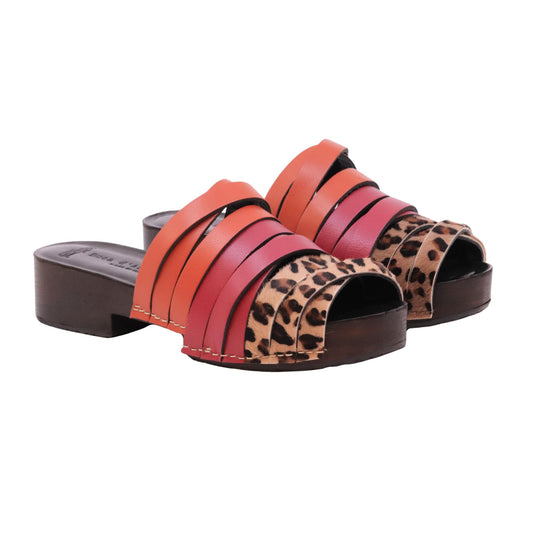 Duca D'Ascalona Nanette Soul sandalo sabot donna in pelle multicolor fuxia arancione e cavallino maculato con suola in gomma 