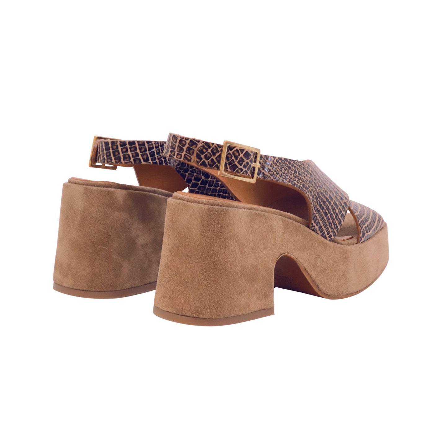 Curiosité 2947 Snake sandalo donna in pelle stampa serpente e camoscio cuoio con plateau 